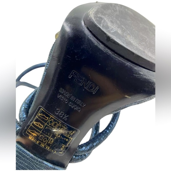 Authentic Fendi Blue Chain-Link Accents Slingback Sandals W 8 - Picture 8 of 8